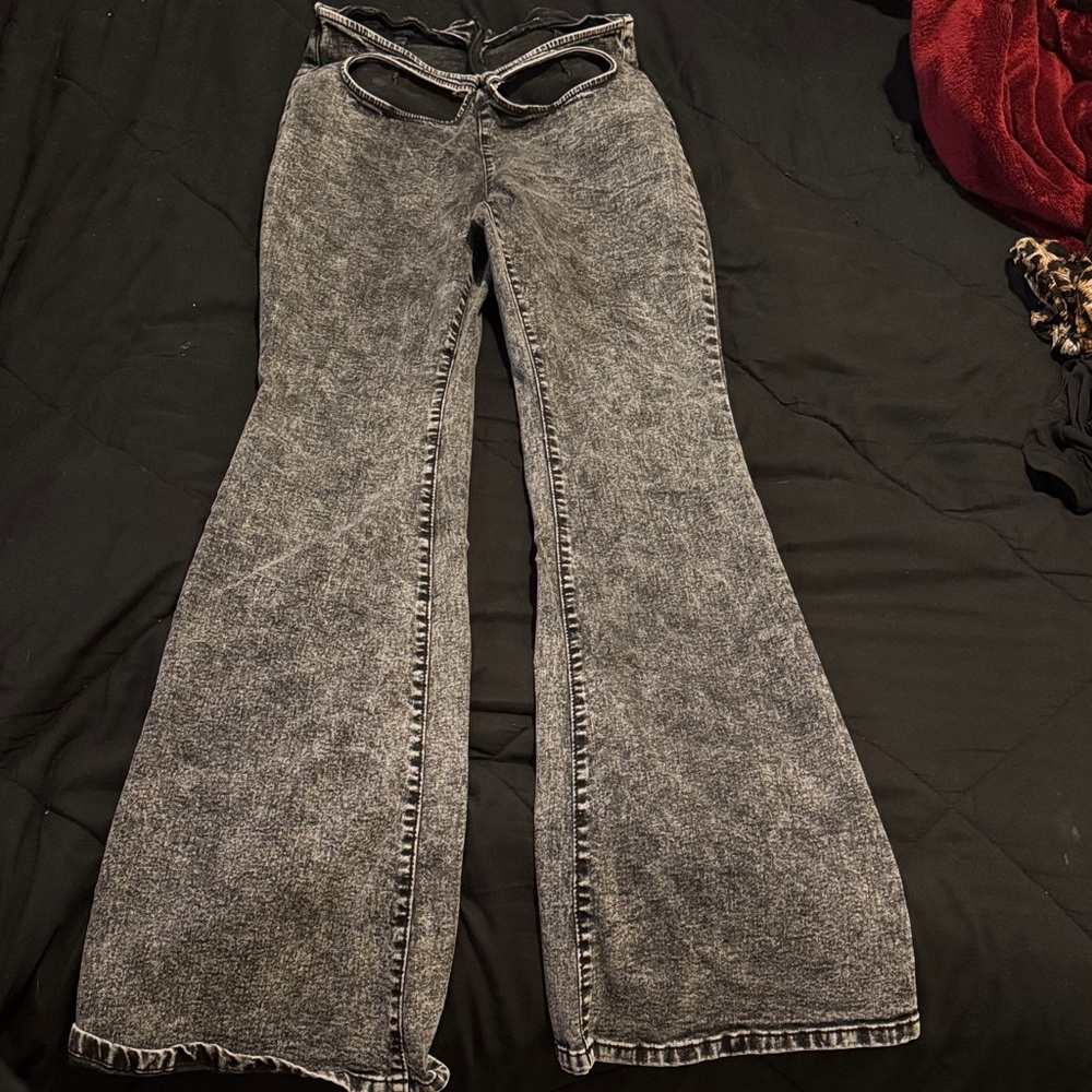 Fashion Nova Black Acid Wash Cutout Jeans
